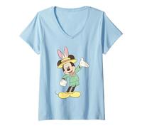 Donna Disney Mickey & Friends Easter Mickey Bunny Chest Portrait Maglietta con Collo a V