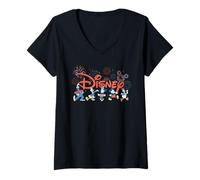 Donna Disney Mickey & Friends Fireworks 4th of July Script Logo Maglietta con Collo a V