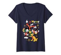 Donna Disney Mickey & Friends Merry Friendsmas Christmas Holiday Maglietta con Collo a V
