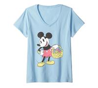 Donna Disney Mickey & Friends Mickey Easter Eggs Basket Retro Logo Maglietta con Collo a V