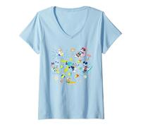 Donna Disney Mickey & Friends Summer Beach Vacation Fun Coquette Maglietta con Collo a V