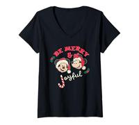 Donna Disney Mickey & Minnie Christmas Be Merry & Joyful Holiday Maglietta con Collo a V