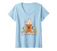 Donna Disney Mickey & Minnie in My Pumpkin Spice Era Fall Coffee Maglietta con Collo a V