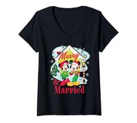 Donna Disney Mickey & Minnie Merry & Married Christmas Couples Maglietta con Collo a V