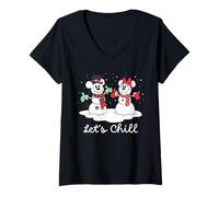 Donna Disney Mickey & Minnie Snowmen Let's Chill Winter Holiday Maglietta con Collo a V
