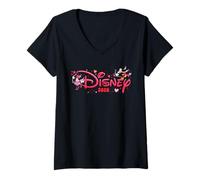 Donna Disney Mickey & Minnie Valentine's Day 2026 Script Logo Trip Maglietta con Collo a V