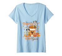 Donna Disney Mickey & Minnie You're The Pumpkin to My Spice Fall Maglietta con Collo a V