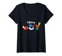 Donna Disney Mickey Mouse And Friends Birthday Boy Party Maglietta con Collo a V