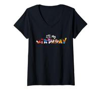 Donna Disney Mickey Mouse And Friends It's My Birthday Party Maglietta con Collo a V
