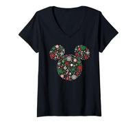 Donna Disney Mickey Mouse Christmas Holiday Festive Filled Icon Maglietta con Collo a V