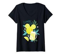 Donna Disney Mickey Mouse Easy Peasy Lemonade Summer Vacation Maglietta con Collo a V