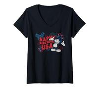 Donna Disney Mickey Mouse Happy Birthday USA 4th of July 250th Maglietta con Collo a V