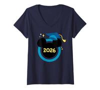 Donna Disney Mickey Mouse Icon Blue Graduation Cap Class of 2026 Maglietta con Collo a V