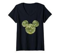 Donna Disney Mickey Mouse Icon Green Camo Camouflage Pattern Maglietta con Collo a V