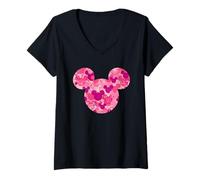 Donna Disney Mickey Mouse Icon Pink Camo Camouflage Pattern Maglietta con Collo a V