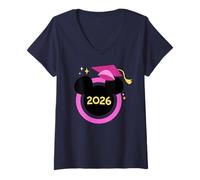 Donna Disney Mickey Mouse Icon Pink Graduation Cap Class of 2026 Maglietta con Collo a V