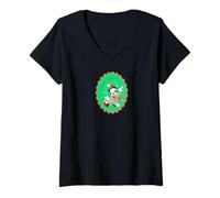 Donna Disney Mickey Mouse Oh Boy It's Christmas Holiday Sticker Maglietta con Collo a V