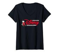 Donna Disney Mickey Mouse Race Car Driver Racing Flag Logo 2026 Maglietta con Collo a V