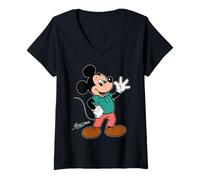 Donna Disney Mickey Mouse Retro Character Wave Pose Trip Matching Maglietta con Collo a V