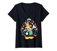 Donna Disney Mickey Mouse with Bunny Ears and Easter Egg Spring Maglietta con Collo a V