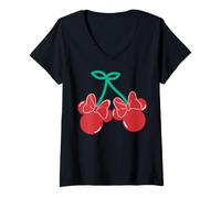 Donna Disney Minnie Mouse Cherries Valentine's Day Maglietta con Collo a V