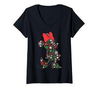 Donna Disney Minnie Mouse Christmas Holiday Icon Filled Silhouette Maglietta con Collo a V