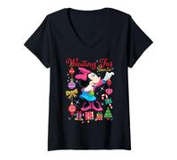 Donna Disney Minnie Mouse Christmas Waiting for Santa Holiday Maglietta con Collo a V