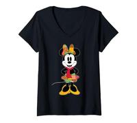 Donna Disney Minnie Mouse Fall Patchwork Pattern Fashion Patches Maglietta con Collo a V