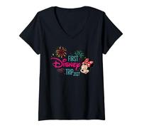 Donna Disney Minnie Mouse First Disney Trip 2027 Fireworks Maglietta con Collo a V