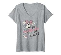 Donna Disney Minnie Mouse Fix Your Bow And Handle It Vintage Maglietta con Collo a V