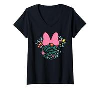 Donna Disney Minnie Mouse Spring Into The Season Flower Icon Maglietta con Collo a V