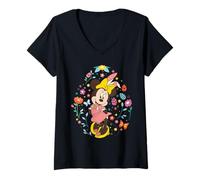 Donna Disney Minnie Mouse with Bunny Ears and Easter Egg Spring Maglietta con Collo a V