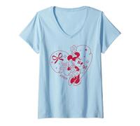 Donna Disney Minnie Mouse XOXO Heart Coquette Valentine's Day Maglietta con Collo a V