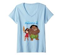 Donna Disney Moana 2 Maui & Moana Oceania Duo Maglietta con Collo a V, Celeste, XXL