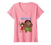 Donna Disney Moana 2 Maui & Moana Oceania Duo Maglietta con Collo a V, Rosa, XXL