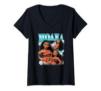 Donna Disney Moana Multipose Collage Distressed Portrait Maglietta con Collo a V