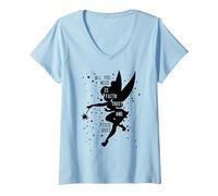 Donna Disney Peter Pan Tinker Bell Pixie Dust Silhouette Maglietta con Collo a V, Celeste, XL