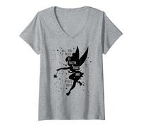 Donna Disney Peter Pan Tinker Bell Pixie Dust Silhouette Maglietta con Collo a V, Grigio Melange, L