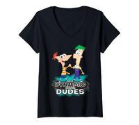Donna Disney Phineas and Ferb Dynamic Inventing Dudes Maglietta con Collo a V