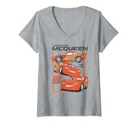 Donna Disney Pixar Cars 2 Lighting MC Queen Take The Lead Poster Maglietta con Collo a V