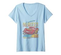 Donna Disney Pixar Cars 2 Lighting MC Queen Think Fast Portrait Maglietta con Collo a V