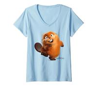 Donna Disney Pixar Hoppers Beaver Mabel Happy Run Maglietta con Collo a V