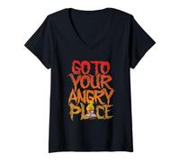 Donna Disney Pixar Inside out Go To You Angry Place Distressed Maglietta con Collo a V