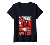 Donna Disney Pixar The Incredibles 2 Retro Comic Style Collage Maglietta con Collo a V
