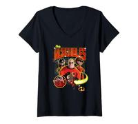 Donna Disney Pixar The Incredibles 2 Super Family Group Shot Maglietta con Collo a V