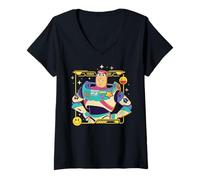 Donna Disney Pixar Toy Story 5 Buzz Lightyear Smiling Pose & Emoji Maglietta con Collo a V