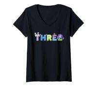 Donna Disney & Pixar's Monsters, INC. Numbers 3rd Third Birthday Maglietta con Collo a V