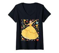 Donna Disney Princess Belle Beauty and the Beast Collage Portrait Maglietta con Collo a V
