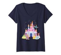 Donna Disney Princess Castle Birthday Cake Birthday Party Gift Maglietta con Collo a V