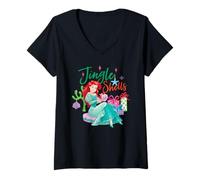 Donna Disney Princess Christmas Jingle Shells Little Mermaid Ariel Maglietta con Collo a V
